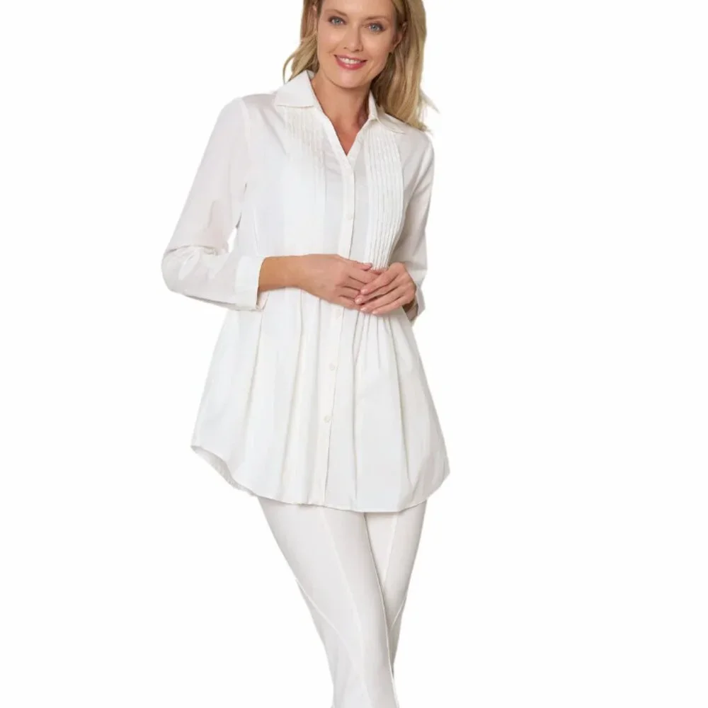 NEW STELLA CARAKASI Pintuck Tunic Soft White Women's XS